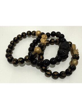 Feng Shui Black Obsidian Beads Bracelet Attract Wealth Good Luck Pixiu Jewelry